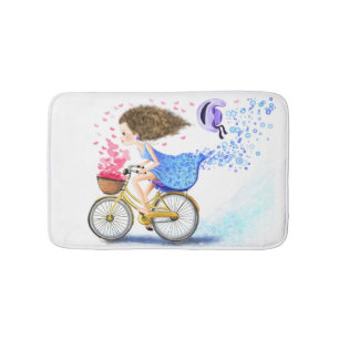Girl on a bike Bath Mat Romantische Liebe Badematte