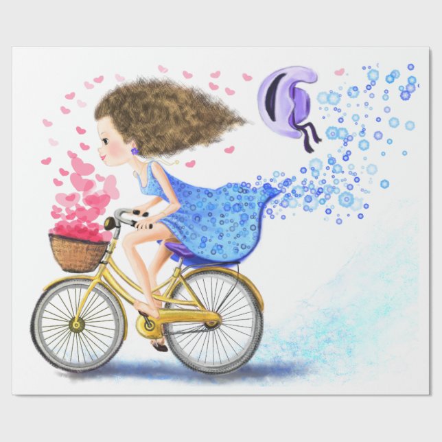 Girl on a Bike Wrapping Paper Romantische Liebe hö Geschenkpapier (Flach)