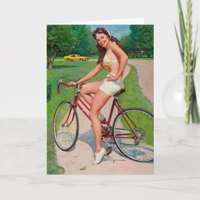 "Girl on Bicycle" Note Card Dankeskarte (Vorderseite)