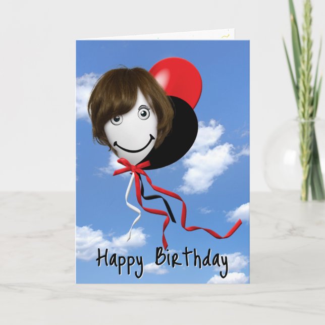 Girl on Birthday Balloon Karte (Vorderseite)