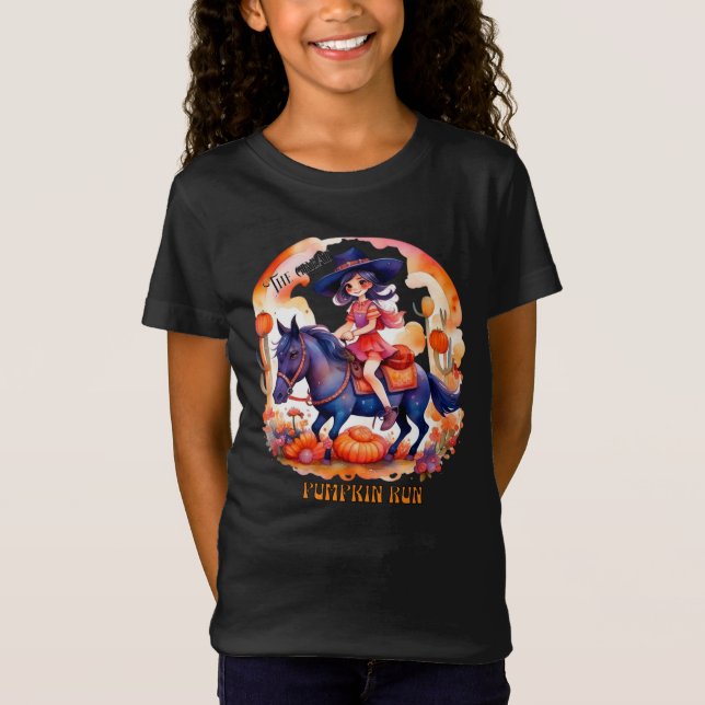 Girl on Horse Great Pumpkin Run Halloween T-Shirt (Vorderseite)