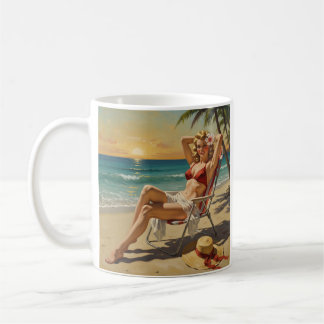 Girl On the Beach Retro "50er Button-up Art Kaffeetasse