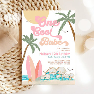 Girl One Cool Babe Surfen 1. Geburtstag Party Einladung