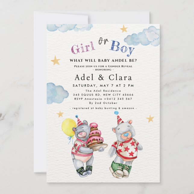 Girl or Boy Gender Reveal Invitation  (Devant)