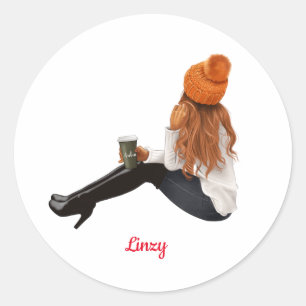 Girl Orange Herbst Personalisierter individueller  Runder Aufkleber
