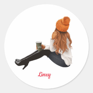 Girl Orange Herbst Personalisierter individueller Runder Aufkleber
