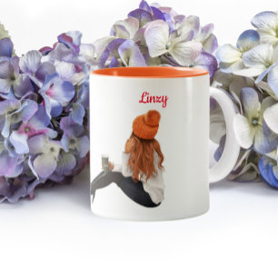 Girl Orange Herbst Personalisierter individueller  Zweifarbige Tasse