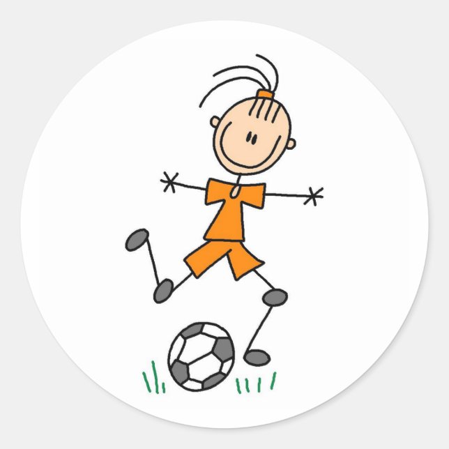 Girl Orange Soccer Uniform Runder Aufkleber (Vorderseite)