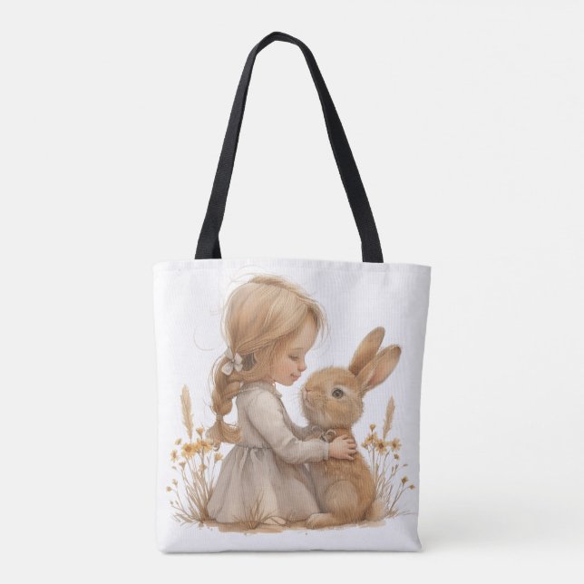 Girl & Ostersonne: Storybook Illustration Tasche (Rückseite)
