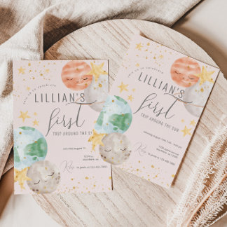 Girl Outer Space erster Geburtstag Einladung