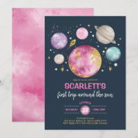 Girl Outer Space Galaxy Birthday Navy Pink Gold