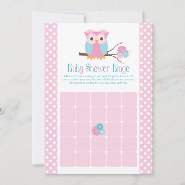 Girl Owl Baby Duschbingo Karten (Vorderseite)