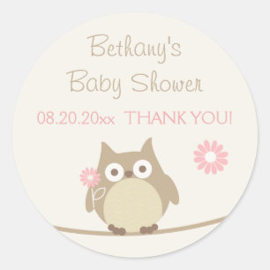 Girl Owl Baby Dusche Danke Runder Aufkleber