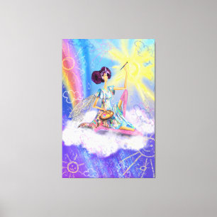Girl Painting Sun und Rainbow Canvas Print Leinwanddruck