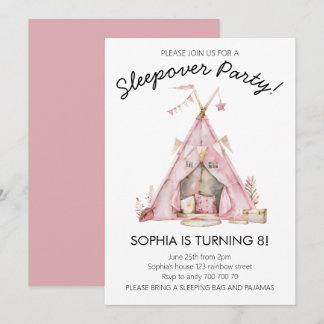 Girl Pajama Party Glamping Zent Sleepover Geburtst Einladung