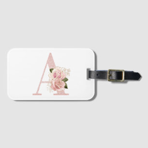 Girl Pale Rose Gold Glitzer Floral Monogramm A Gepäckanhänger