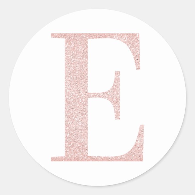 Girl Pale Rose Gold Glitzer Monogram E Runder Aufkleber (Vorderseite)