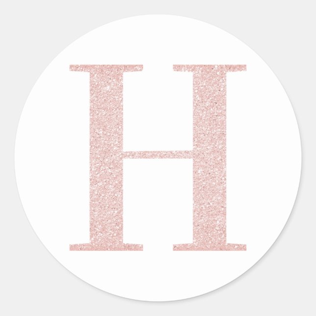 Girl Pale Rose Gold Glitzer Monogram H Runder Aufkleber (Vorderseite)