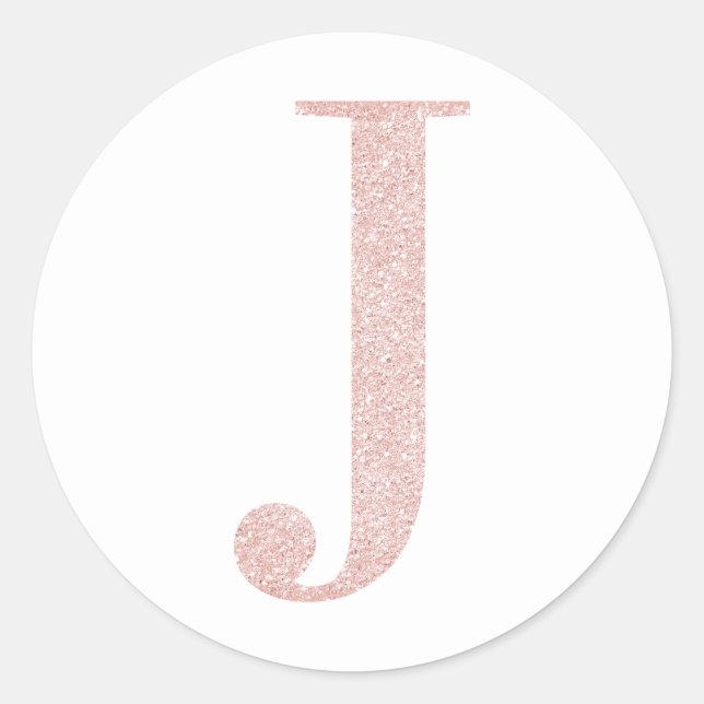 Girl Pale Rose Gold Glitzer Monogram J Runder Aufkleber (Vorderseite)