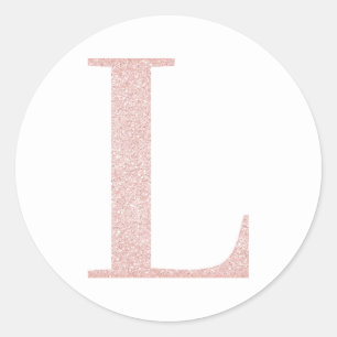 Girl Pale Rose Gold Glitzer Monogram L Runder Aufkleber