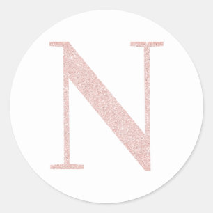 Girl Pale Rose Gold Glitzer Monogram N Runder Aufkleber