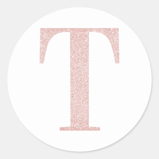 Girl Pale Rose Gold Glitzer Monogram T Runder Aufkleber (Vorderseite)
