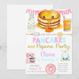 Girl pancakes and pajama birthday party invite. einladung