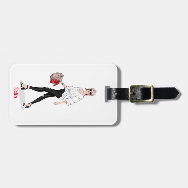 Girl Paris Fashion Personalisiert Custom Gepäckanhänger (Vorderseite horizontal)