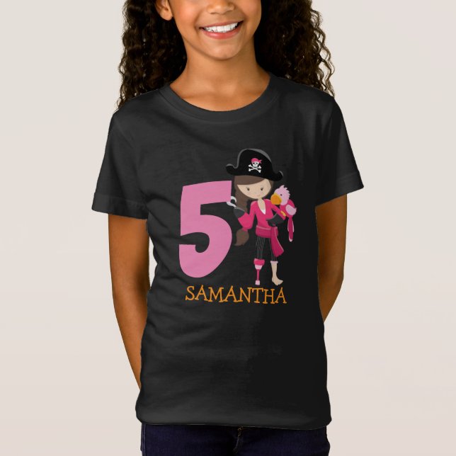 Girl Parrot 5e fête d'anniversaire pirate T-shirt (Devant)