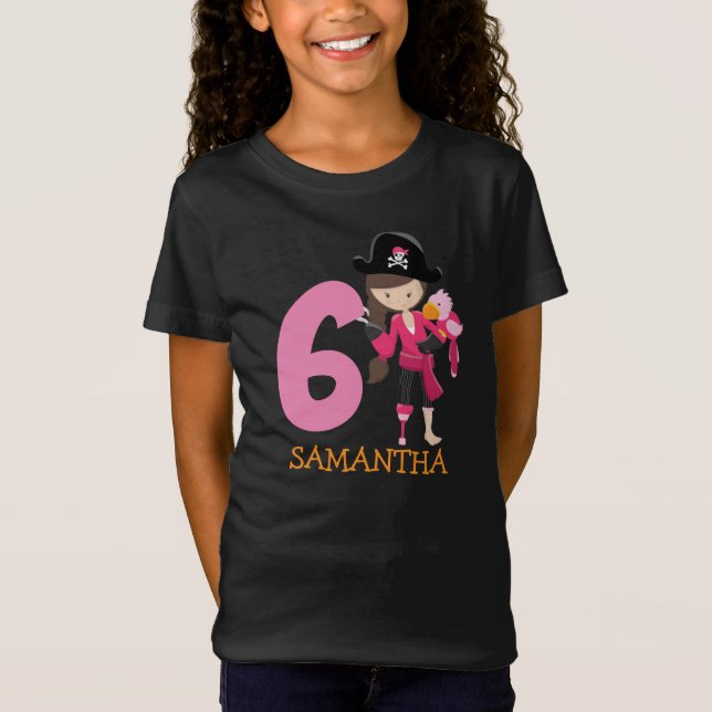 Girl Parrot 6e fête d'anniversaire pirate T-shirt (Devant)