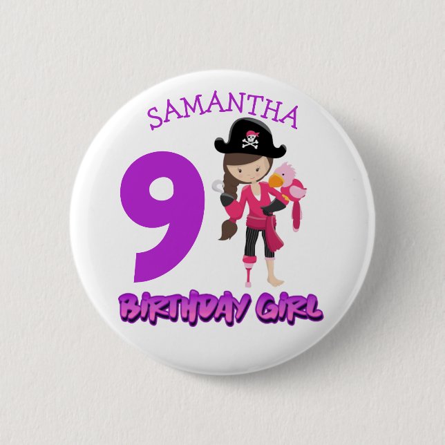 Girl Parrot Birthday Party Pirat Button (Vorderseite)