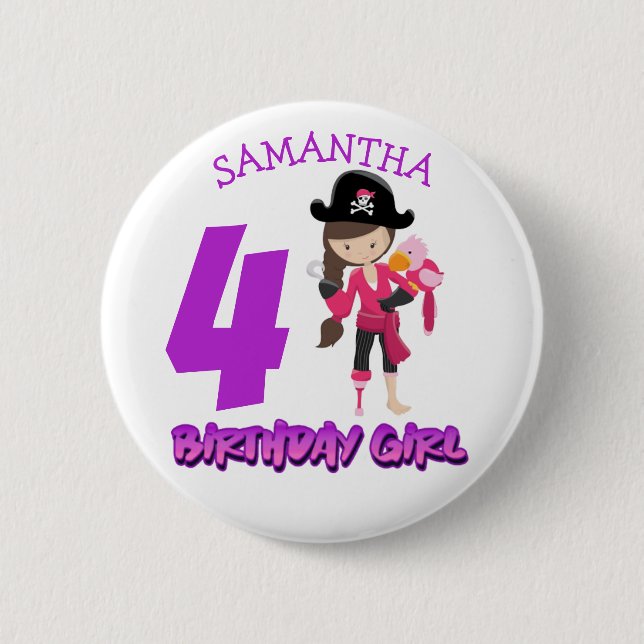 Girl Parrot Birthday Party Pirat Button (Vorderseite)