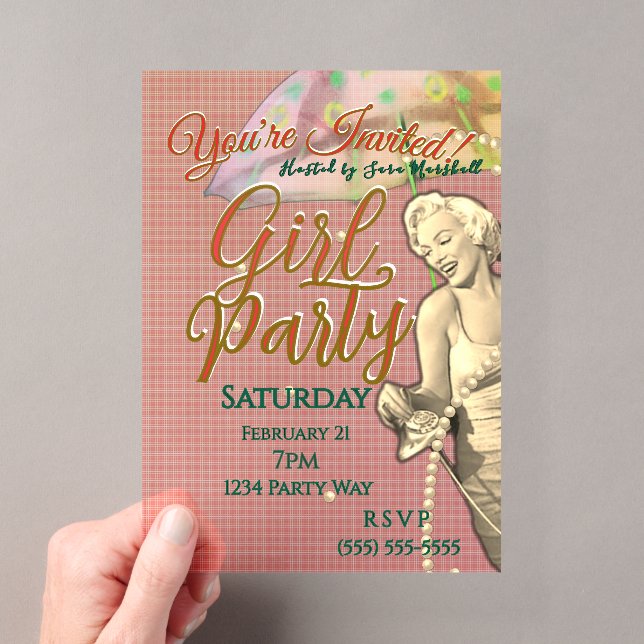 Girl Party Acrylic Invitation Acryleinladungen (Insitu (Handheld))