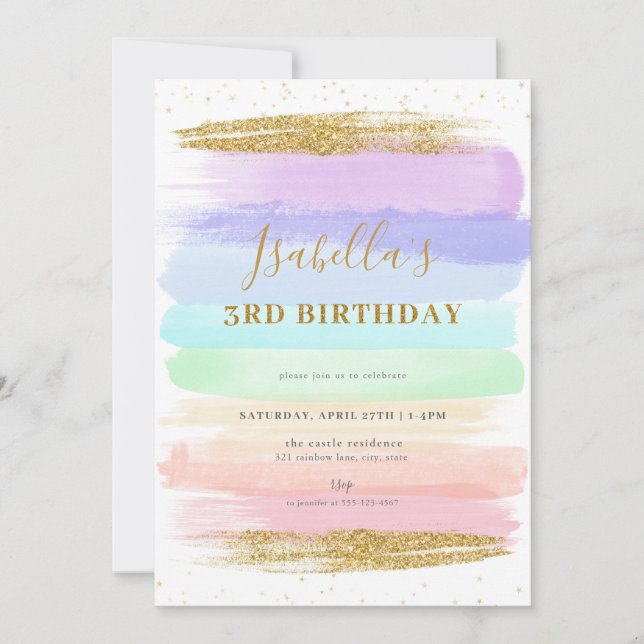 Girl Pastel Arc en Ciel 3e Invitation anniversaire (Devant)