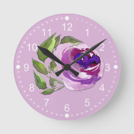 Girl Pastel Lila Floral Rose Blume Runde Wanduhr