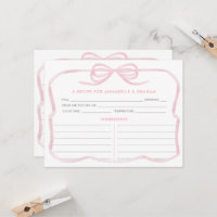 Girl Pastel Pink Bow Brautparty Rezept Karte