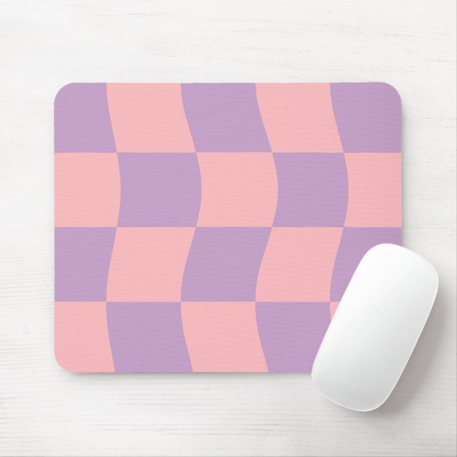 Girl Pastel Pink Lila Wavy Checkered Mousepad (Mit Mouse)