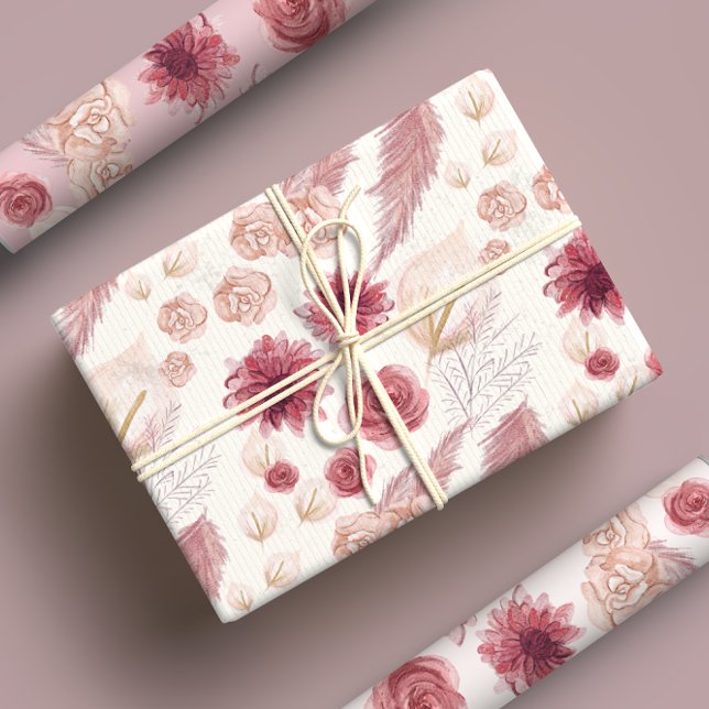 Girl Pastel Pink Rose & Wildblume Geschenkpapier Set (Von Creator hochgeladen)
