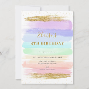 Girl Pastel Rainbow 4th Birthday Invitation