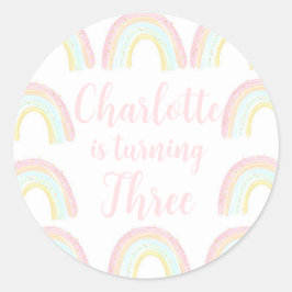 Girl Pastel Rainbow Geburtstagsparty Runder Aufkleber
