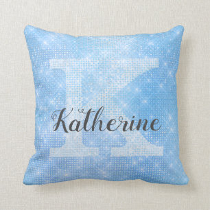 Girl Pastel Sky Blauer Blauer Sparkle Monogramm Na Kissen