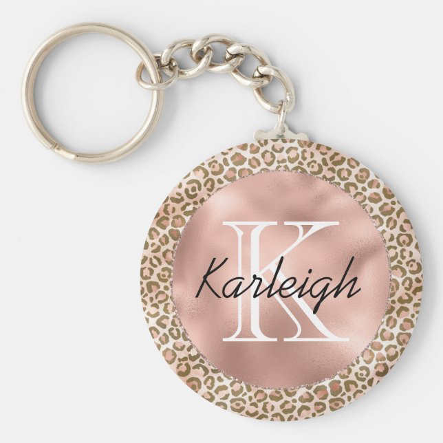 Girl Peach Brown Leopard Print Monogram Schlüsselanhänger (Vorne)