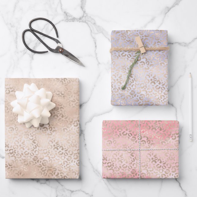 Girl Peach Glam Gold Leopard Printfarbe Geschenkpapier Set (Vorderseite)