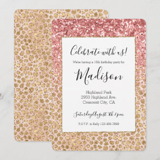 Girl Peach Gold Leopard Print Pink Glitzer Glitzy Einladung