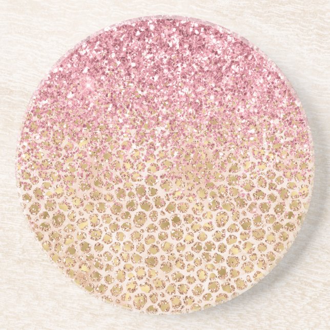Girl Peach Gold Leopard Print Pink Glitzer Glitzy Getränkeuntersetzer (Vorne)