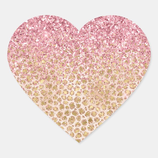 Girl Peach Gold Leopard Print Pink Glitzer Glitzy Herz-Aufkleber (Vorderseite)