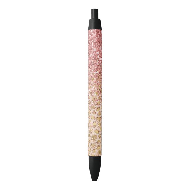 Girl Peach Gold Leopard Print Pink Glitzer Glitzy Kugelschreiber (Vorderseite Vertikal)