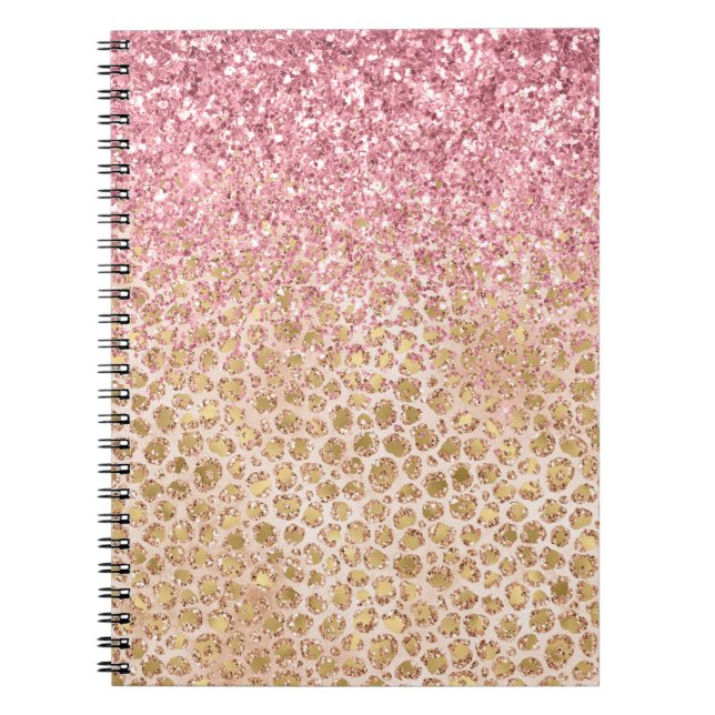 Girl Peach Gold Leopard Print Pink Glitzer Glitzy Notizblock (Vorderseite)