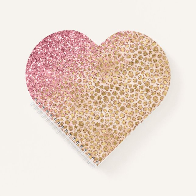 Girl Peach Gold Leopard Print Pink Glitzer Glitzy Notizbuch (Vorderseite)