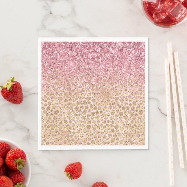 Girl Peach Gold Leopard Print Pink Glitzer Glitzy Serviette (Beispiel)